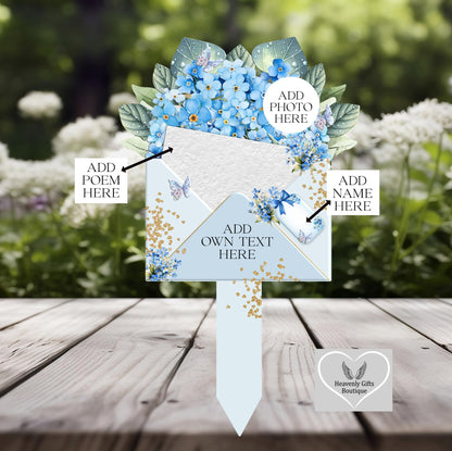Forget-me-not grave marker with In Loving Memory wording