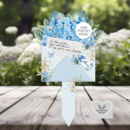 Forget-me-not Letter to Heaven grave marker with personalised photograph