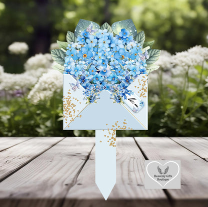 Blue forget-me-not memorial marker with Mother's Day remembrance wording