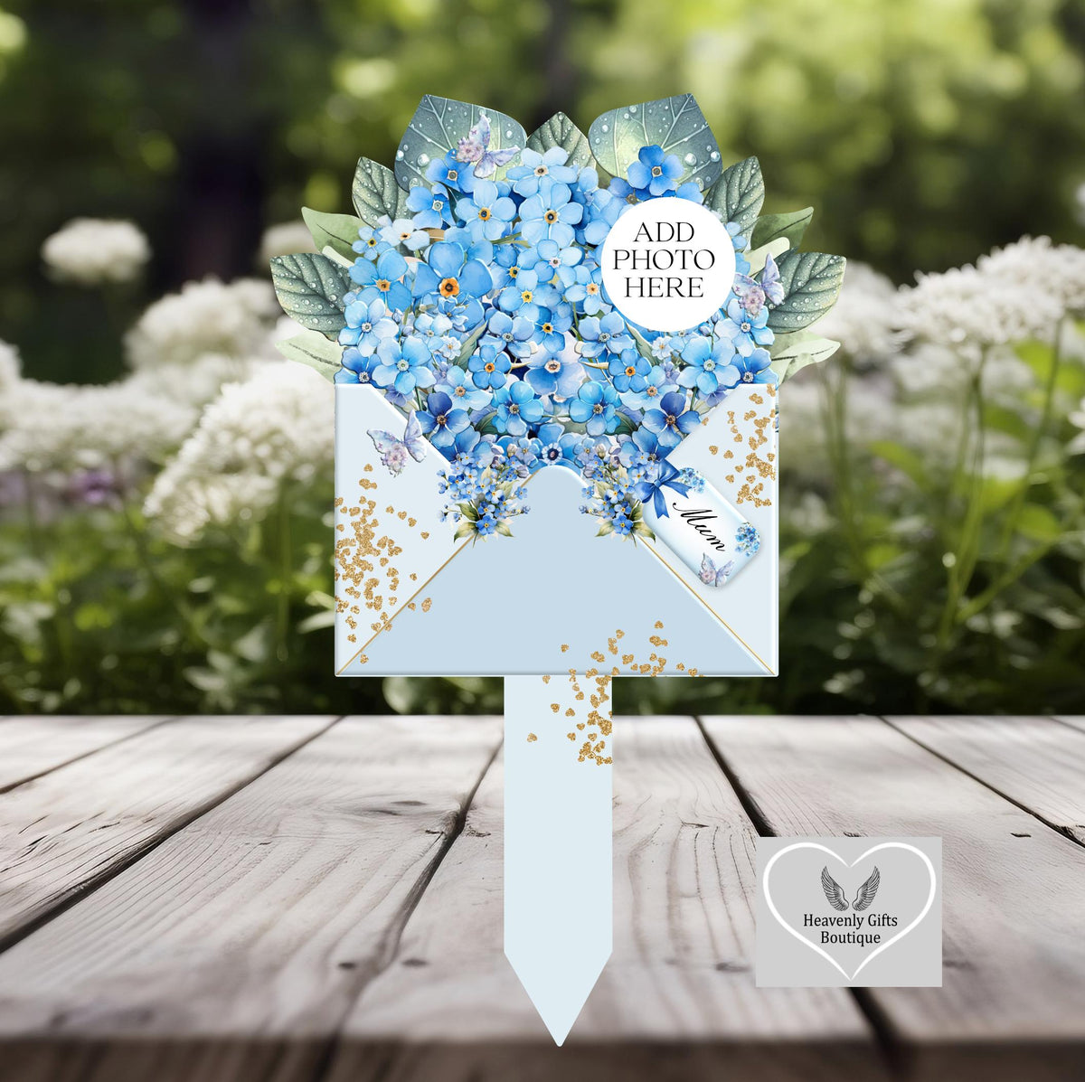 Forget-me-not grave marker personalised with your own memorial wording