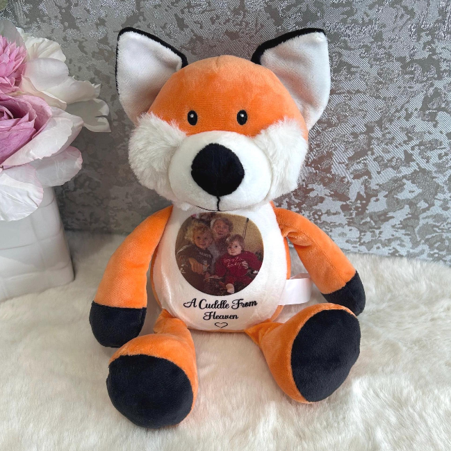 Personalised fox memory bear with memorial photograph