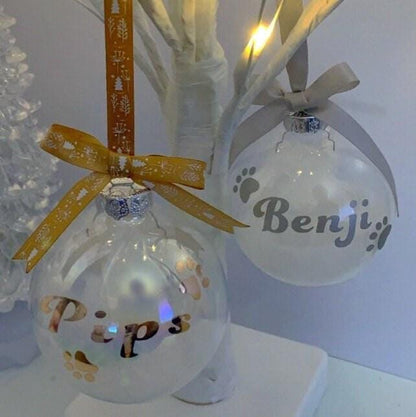 Pet remembrance glass bauble filled with soft white feathers