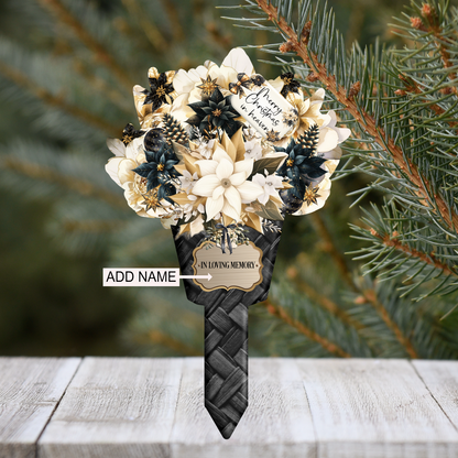 Gold Christmas memorial flower grave marker personalised with name