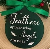 Green feather memorial Christmas bauble