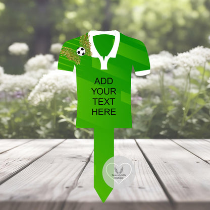 Green football shirt memorial grave marker showing the custom wording option