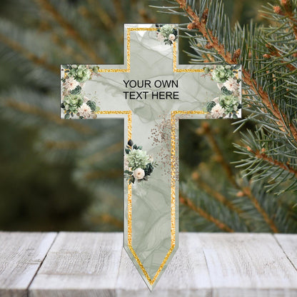 Green personalised In Memory cross grave marker