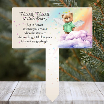 Green teddy bear baby loss memorial grave marker