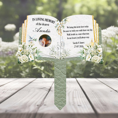 Green wedding memorial grave marker with remembrance verse and optional photo