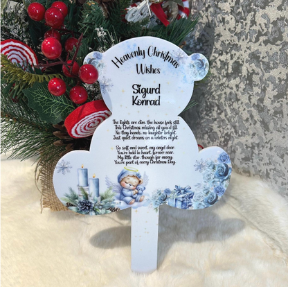 Heavenly Christmas teddy bear memorial grave marker for a baby or child