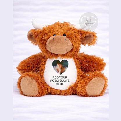 Highland Cow bereavement memory bear with personalised photo