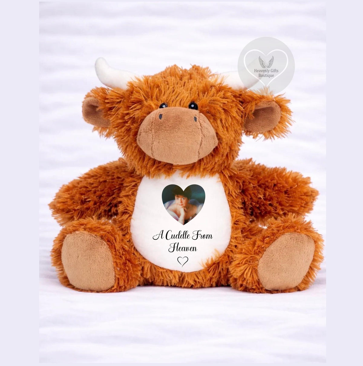 Highland Cow memorial teddy personalised with photograph