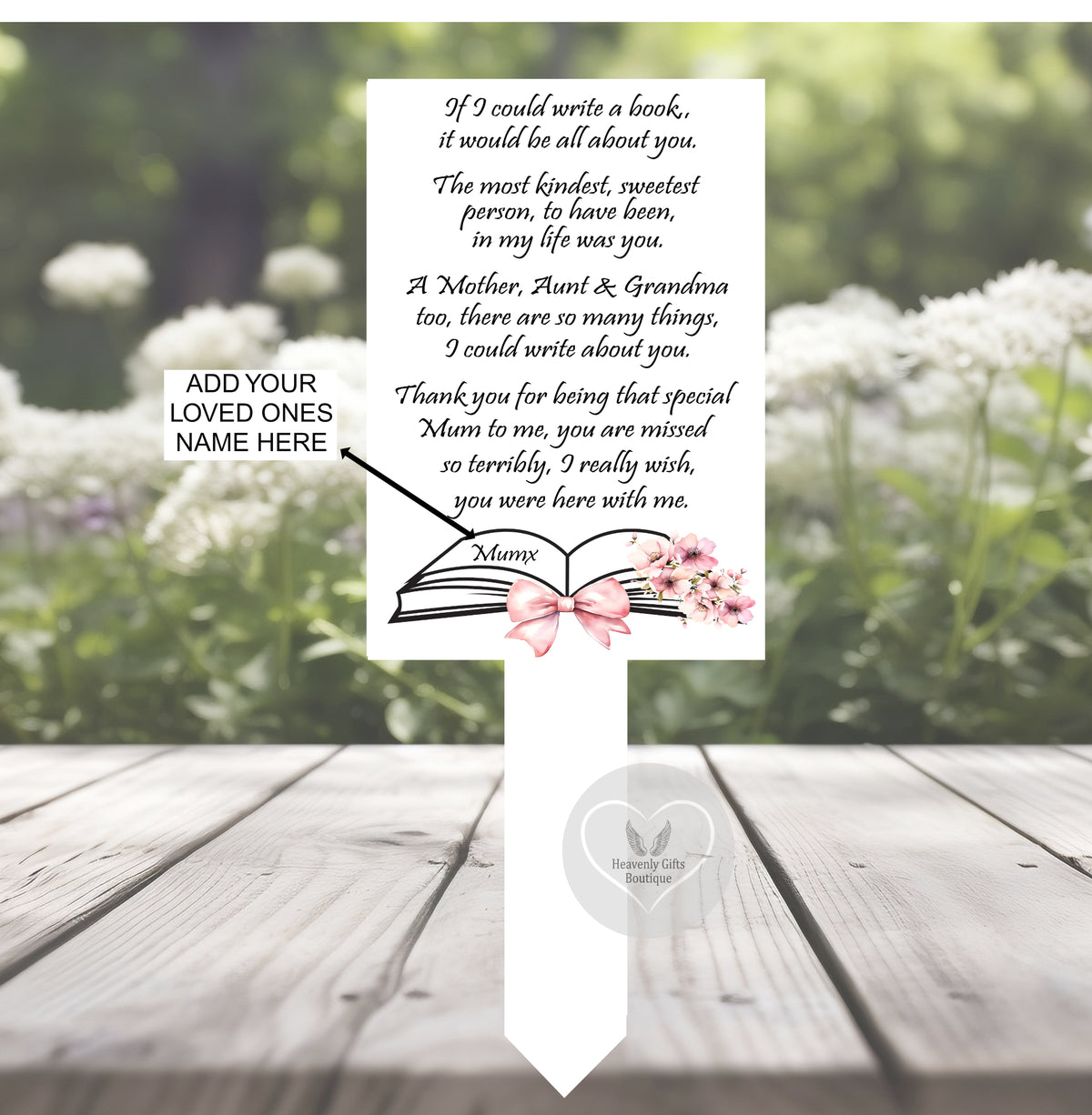If I Could Write A Book grave marker with remembrance poem