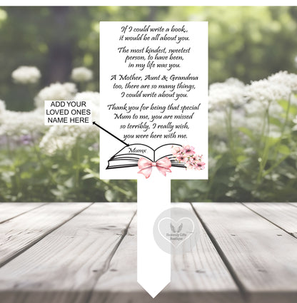 If I Could Write A Book grave marker with remembrance poem