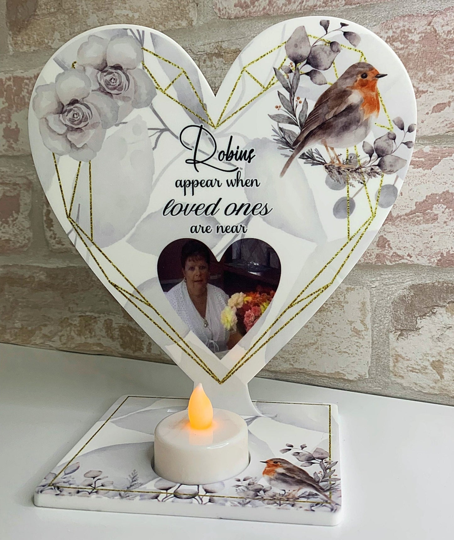 Personalised Memorial Tealight| Robins Appear In Memory Heart Tealight| Memorial Candle| Remembrance Candle| Memorial Tealight Heart Plaque|