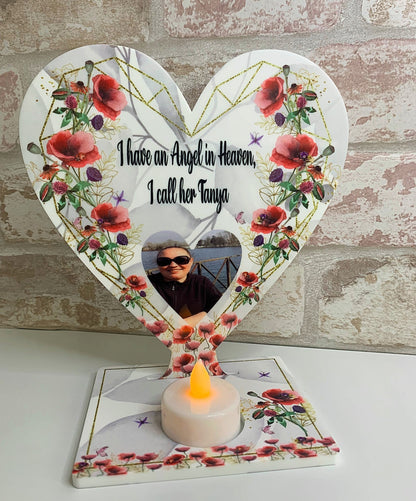 Personalised Memorial Tealight| Robins Appear In Memory Heart Tealight| Memorial Candle| Remembrance Candle| Memorial Tealight Heart Plaque|