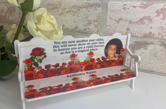 Red Roses Memorial Bench Keepsake