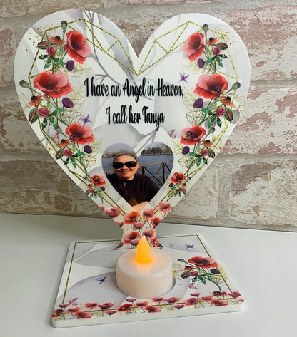 Personalised Memorial Tealight| Robins Appear In Memory Heart Tealight| Memorial Candle| Remembrance Candle| Memorial Tealight Heart Plaque|