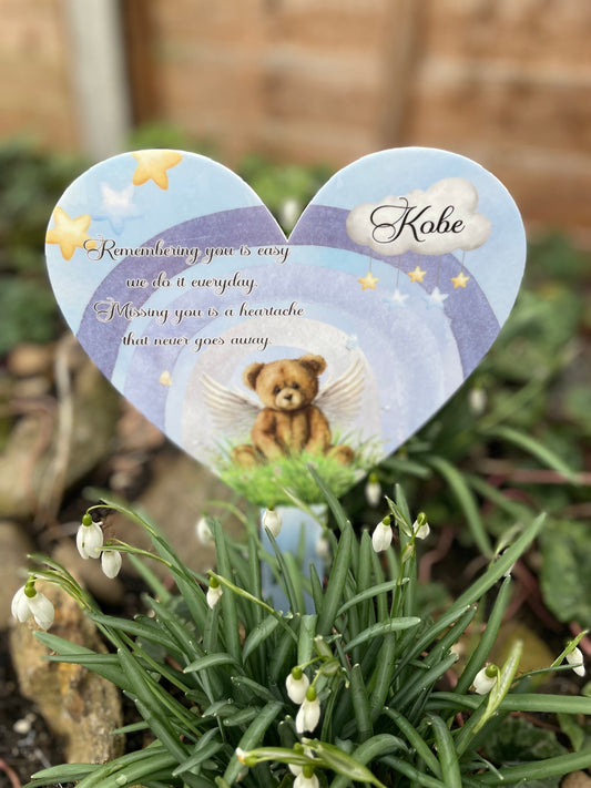 Heart- Rainbow Teddy Bear Baby Grave Marker