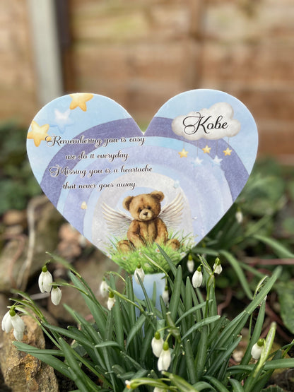 Heart- Rainbow Teddy Bear Baby Grave Marker