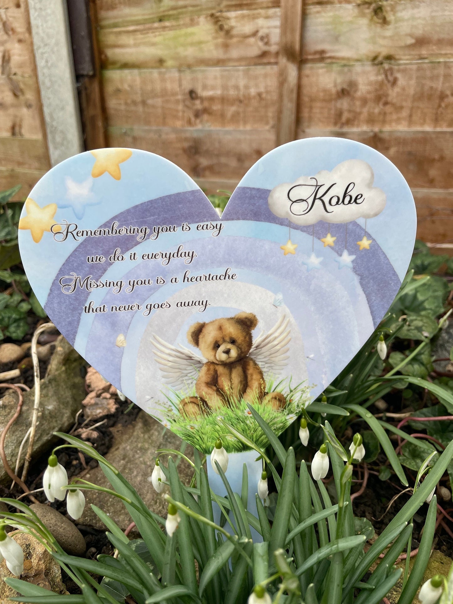 Heart- Rainbow Teddy Bear Baby Grave Marker