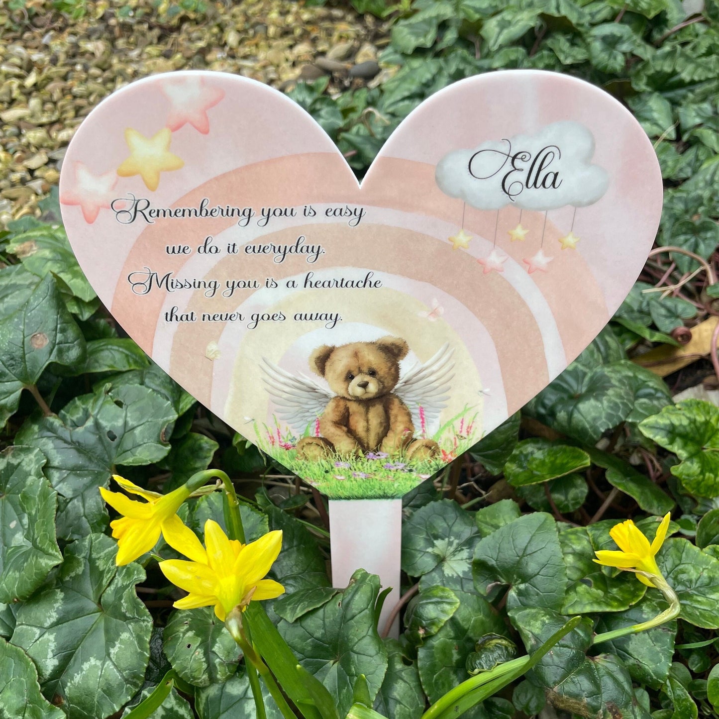 Heart- Rainbow Teddy Bear Baby Grave Marker