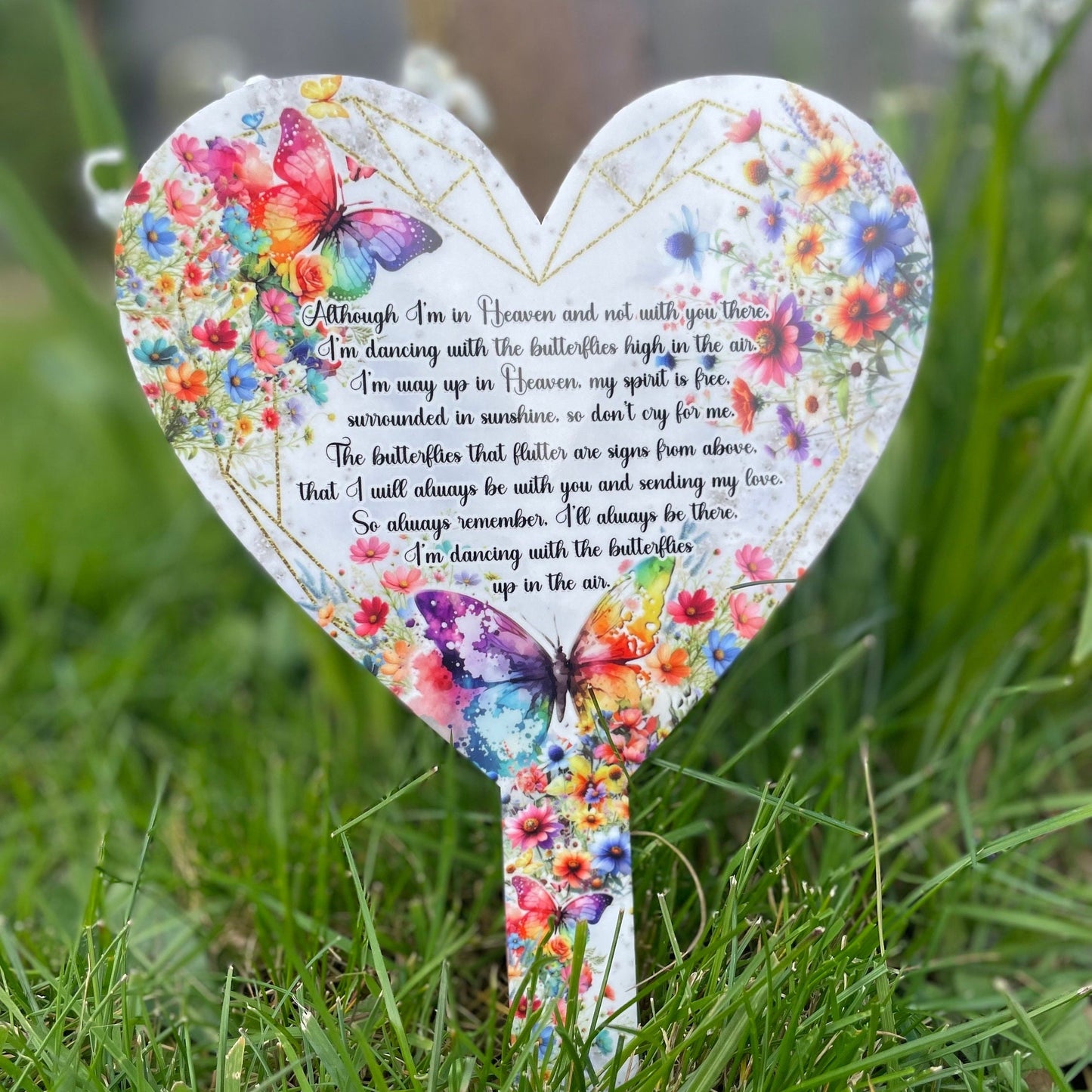 Butterfly's Poem Heart Grave Marker