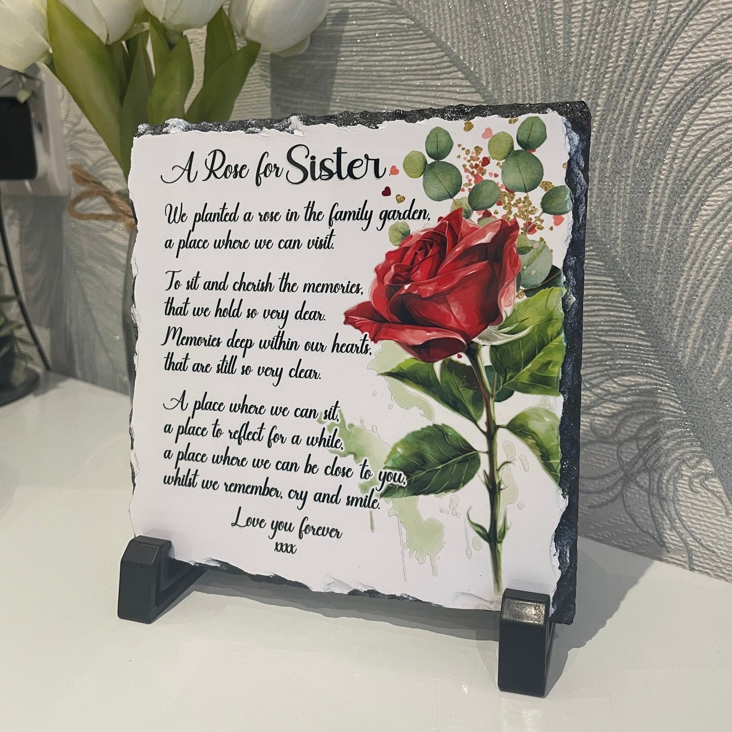 In Loving Memory Rose Memorial Slate