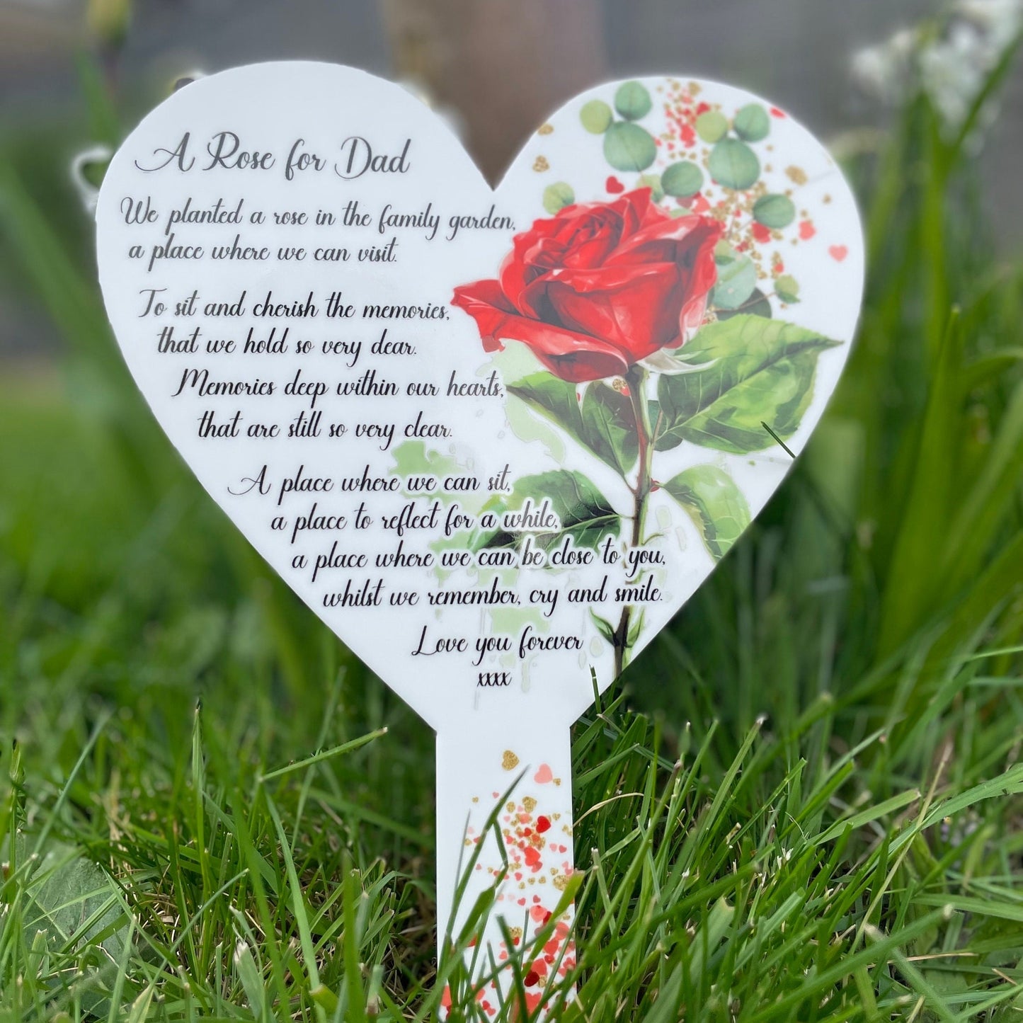 Rose Memorial Poem Heart Grave Marker| Heart Grave Marker| Grave Ornament| Memorial|  Memorial Grave Plaque| Remembrance| In Memory Of|