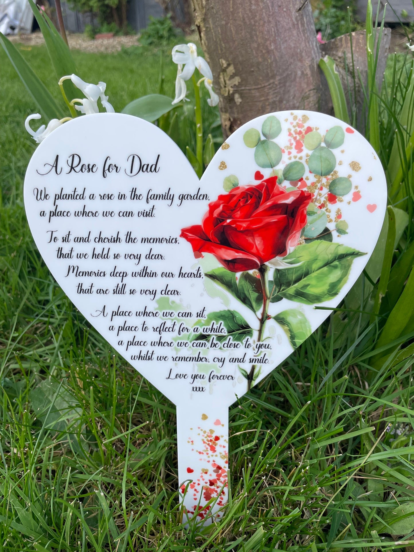 Rose Memorial Poem Heart Grave Marker| Heart Grave Marker| Grave Ornament| Memorial|  Memorial Grave Plaque| Remembrance| In Memory Of|