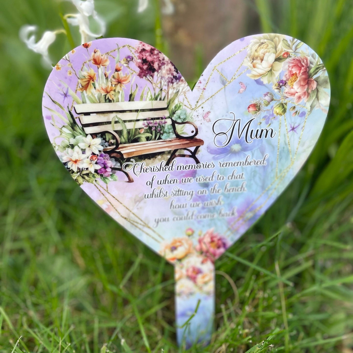 Floral Bench Memorial Heart Grave Marker