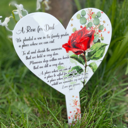 Rose Memorial Poem Heart Grave Marker| Heart Grave Marker| Grave Ornament| Memorial|  Memorial Grave Plaque| Remembrance| In Memory Of|