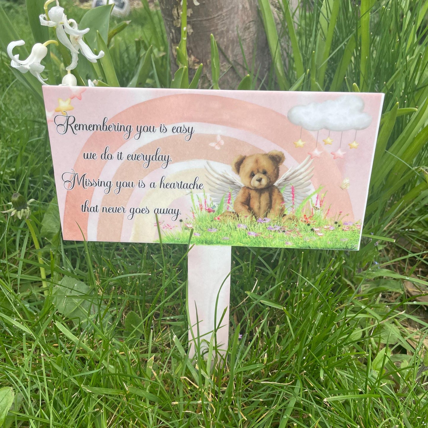 Plaque- Rainbow Teddy Bear Baby Grave Marker