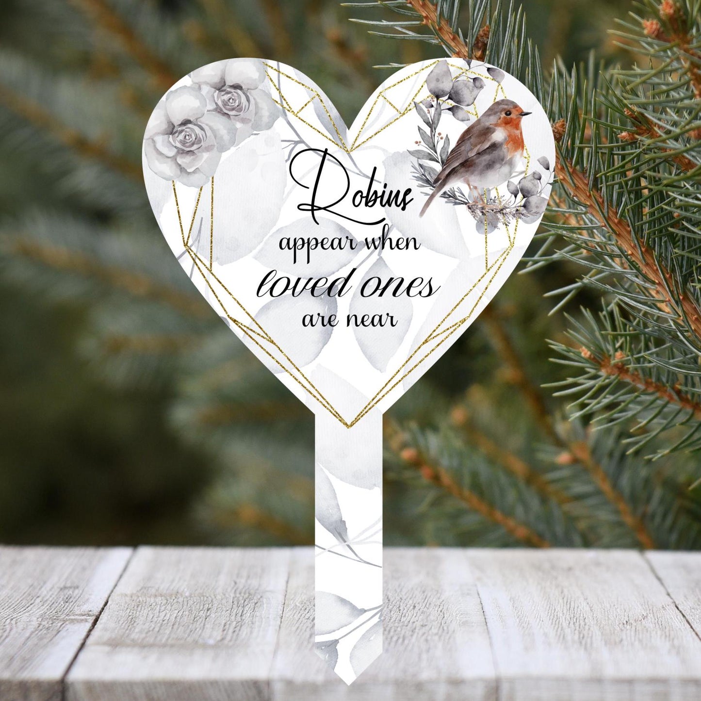 Robins Appear When Loved Ones Are Near Grave Marker| Heart Memorial Grave Marker| In Memory Grave Ornament| Memorial Plaque| Remembrance