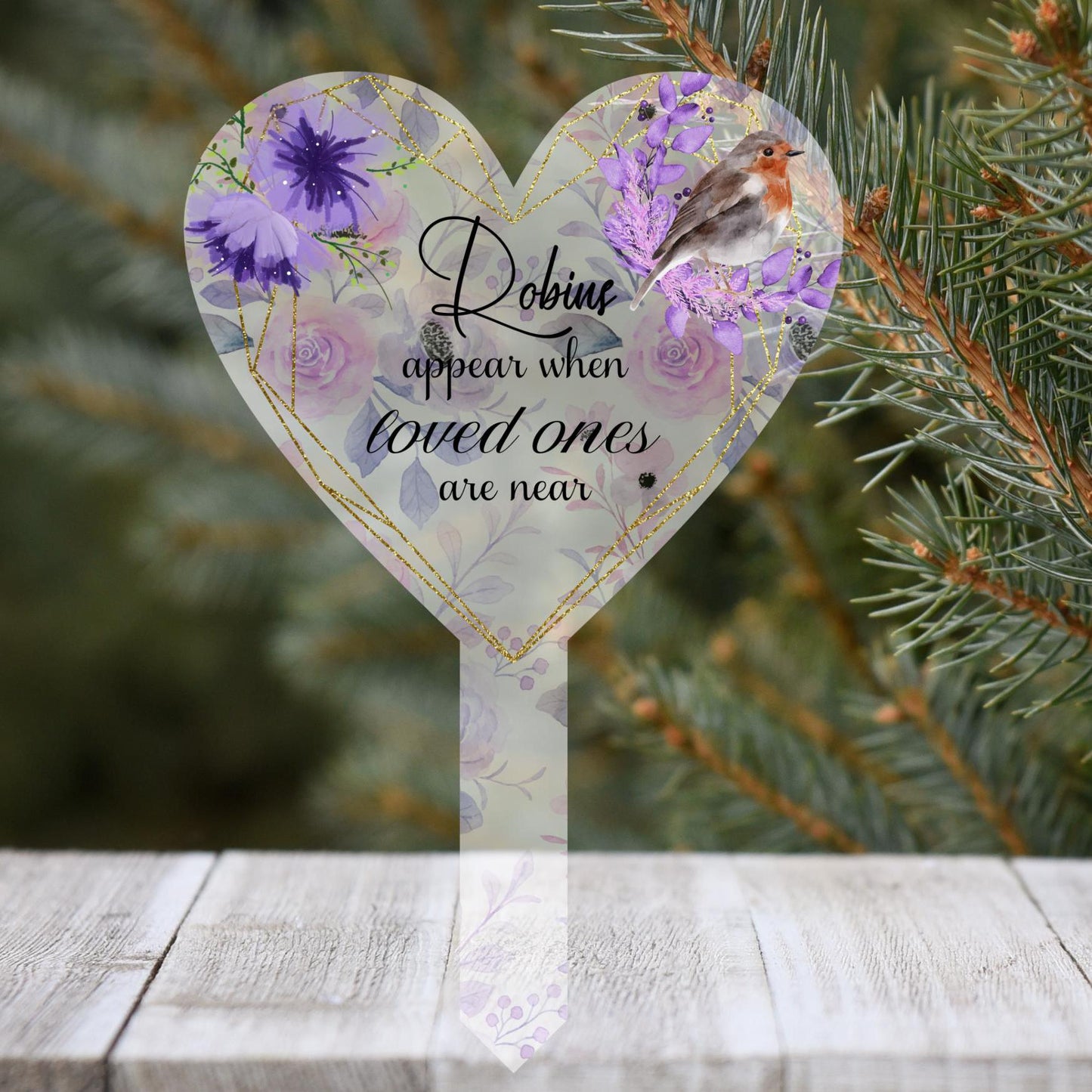 Robins Appear When Loved Ones Are Near Grave Marker| Heart Memorial Grave Marker| In Memory Grave Ornament| Memorial Plaque| Remembrance