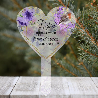 Robins Appear When Loved Ones Are Near Grave Marker| Heart Memorial Grave Marker| In Memory Grave Ornament| Memorial Plaque| Remembrance