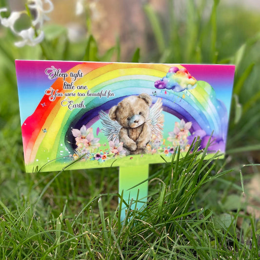 Sleep Tight Little One- Teddy Bear Rainbow Grave Marker