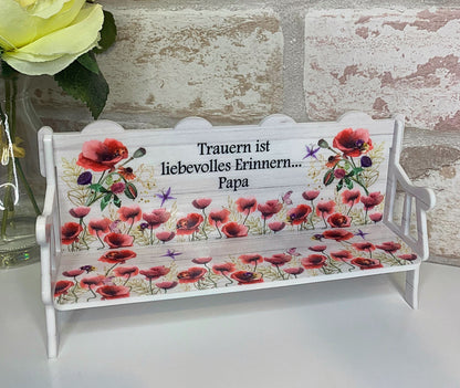 In Loving Memory poppy memorial bench keepsake personalised for a loved one