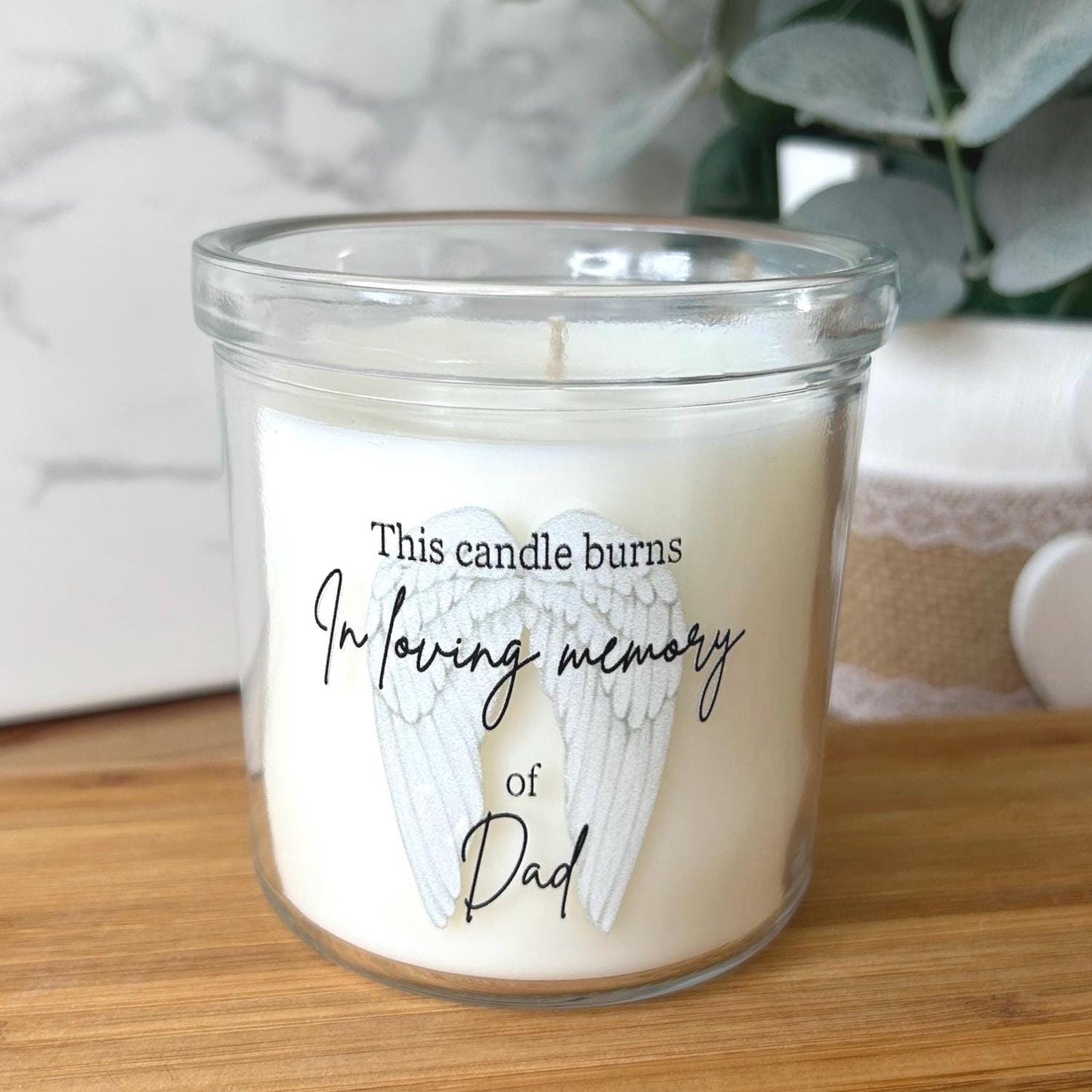In Loving Memory remembrance candle with personalised wording