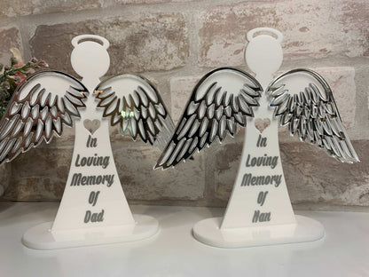 In memory standing angel keepsake personalised with special wording