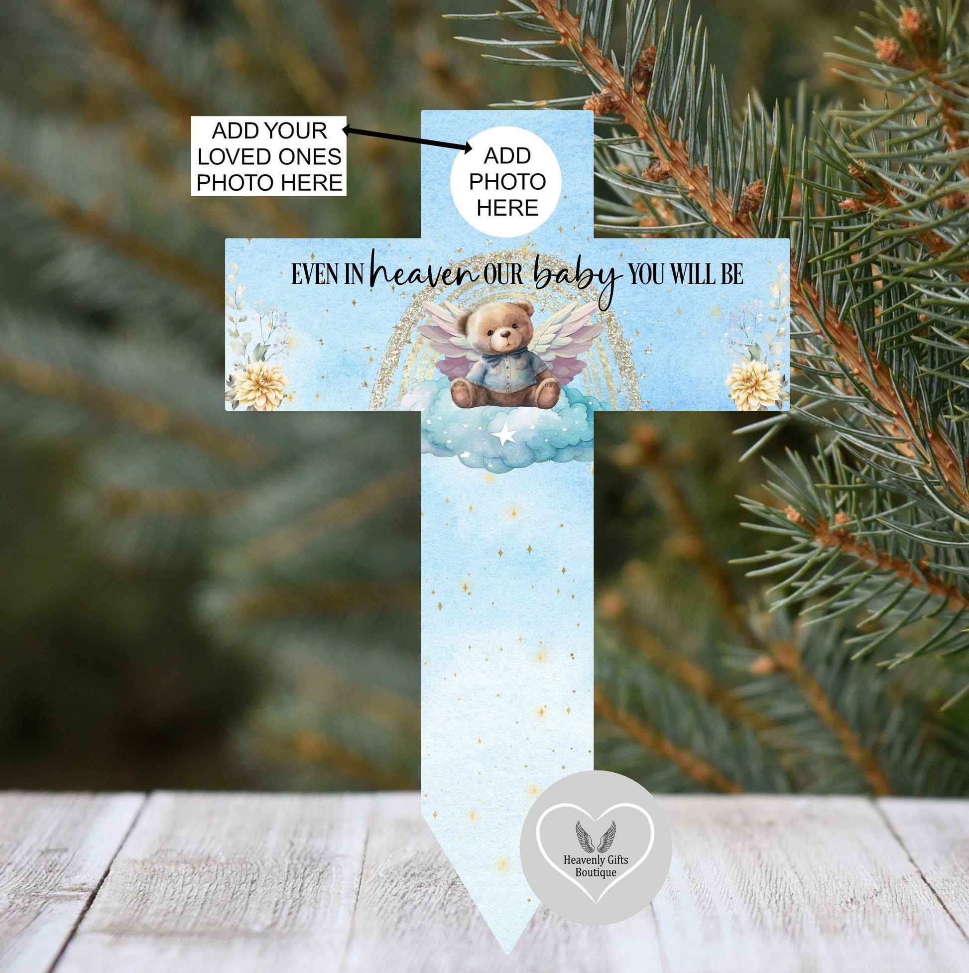 Infant loss memorial cross grave marker personalised for a precious baby