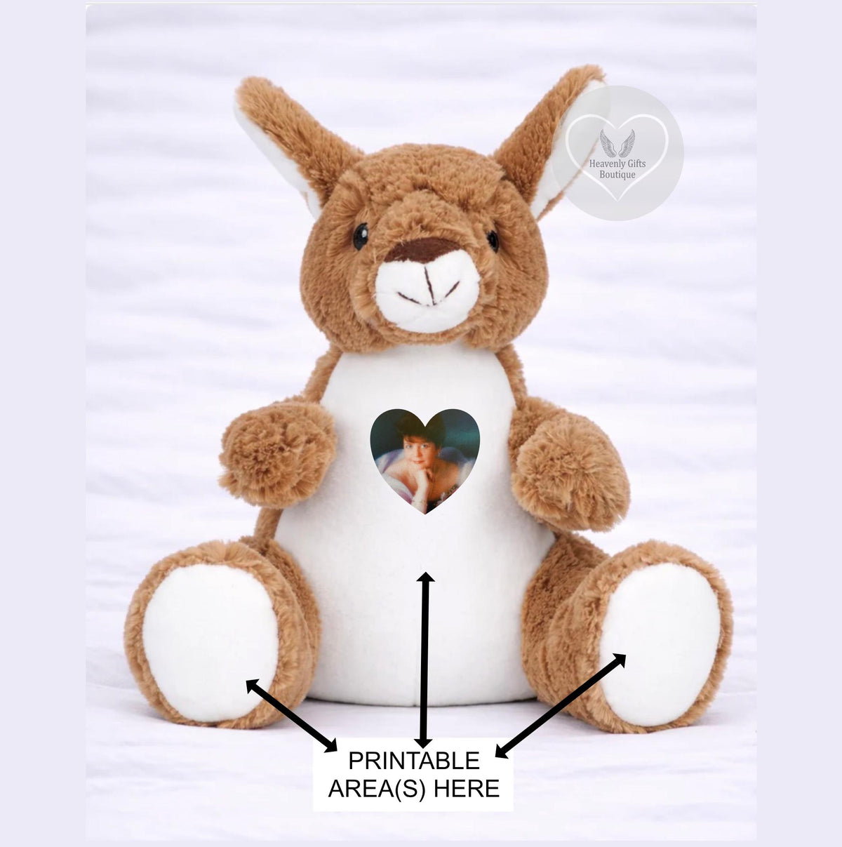 Kangaroo bereavement teddy bear keepsake with photo
