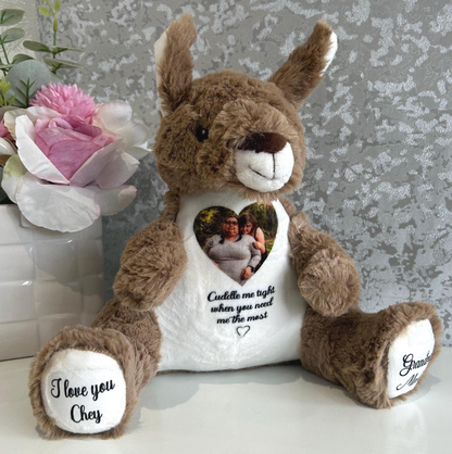 Personalised kangaroo memorial bear photo keepsake