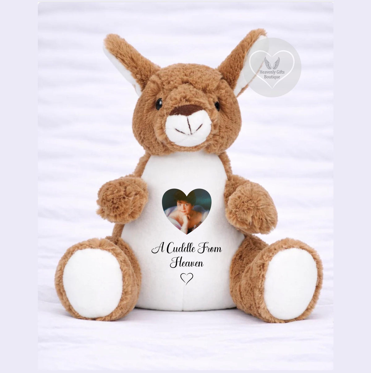 Kangaroo memorial teddy bear personalised with photo