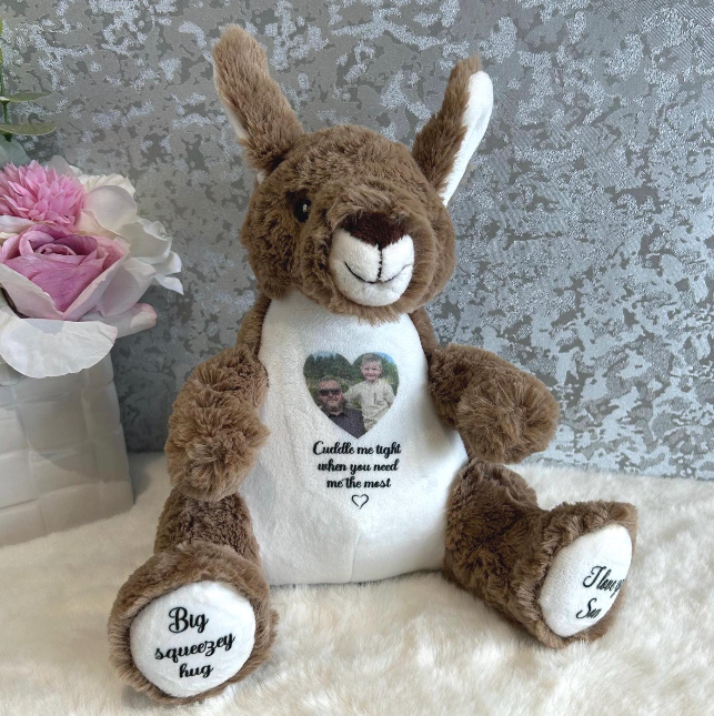 Kangaroo remembrance bear personalised with memorial photograph
