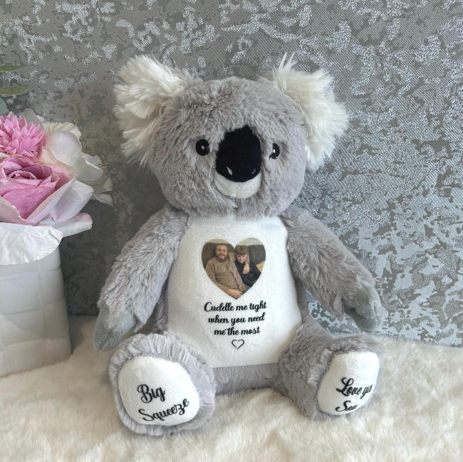 Koala memorial bear personalised with photograph and wording