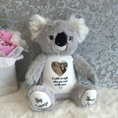 Koala memorial bear personalised with photograph and wording