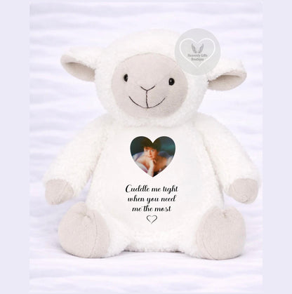 Lamb memorial photo teddy personalised with photograph