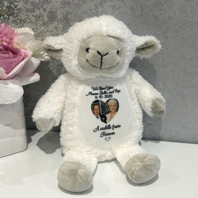 Personalised lamb memory bear photo keepsake