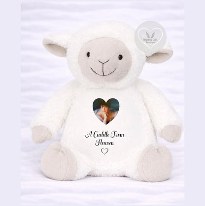 Lamb remembrance teddy bear personalised with photograph