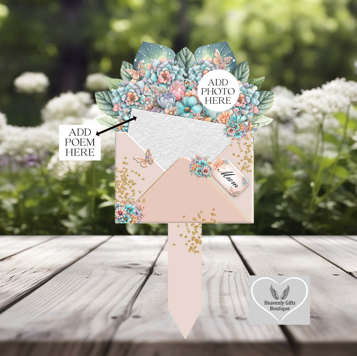 Letter to Heaven flower bouquet memorial grave marker with photograph